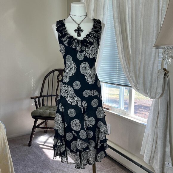 Vintage Cottage Core Ruffle Midi Dress - Picture 1 of 5